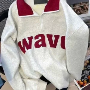 RẺ VÔ ĐỊCH] Áo hoodie cổ polo thêu chữ cái cổ điển kiểu Mỹ áo dài tay - Cổ Bẻ Khóa nửa khóa kéo