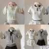ÁO POLO CỔ SEN CHẤT LEN MỎNG DỆT KIM ÔM DÁNG PHỐI NƠ THÊU LOGO SWEATER.DAOATHU