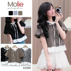 Áo BabyDoll Nữ Hè A3300 Tắm Phối Cổ Bèo & Nơ Buộc Dễ Thương MoLie